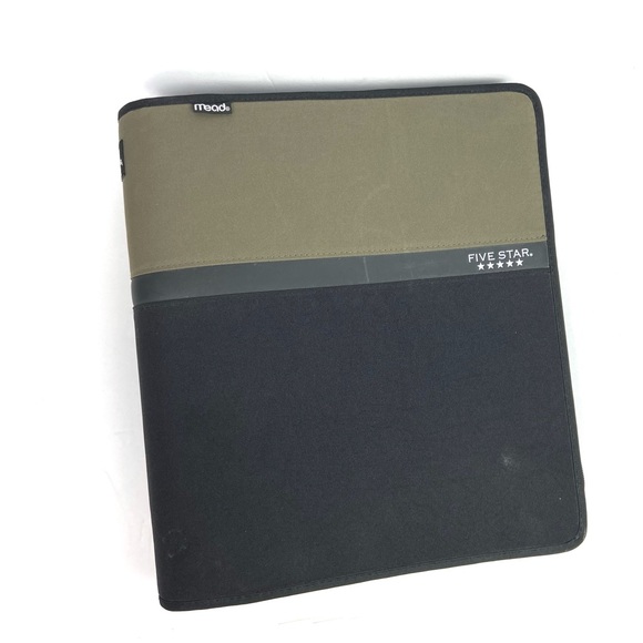 Five Star Office Vintage Mead Five Star Olive Green Black Zipper